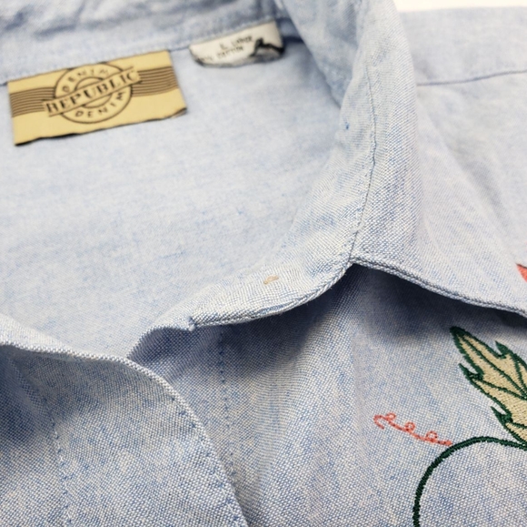 Vintage DENIM REPUBLIC Embroidered Floral SHIRT Button Down LS Women' s Sz LARGE - Picture 10 of 16